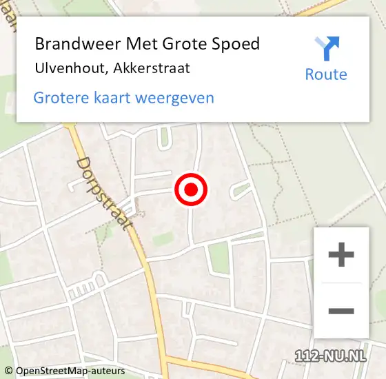 Locatie op kaart van de 112 melding: Brandweer Met Grote Spoed Naar Ulvenhout, Akkerstraat op 5 december 2020 13:24