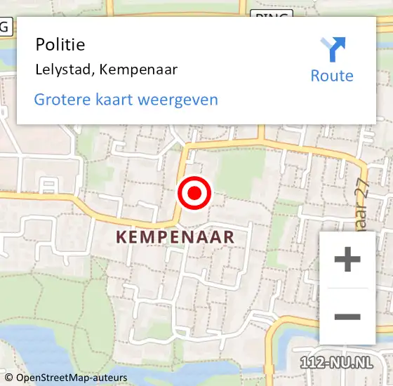 Locatie op kaart van de 112 melding: Politie Lelystad, Kempenaar op 5 december 2020 16:19