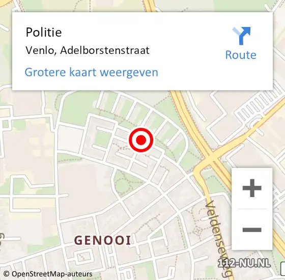 Locatie op kaart van de 112 melding: Politie Venlo, Adelborstenstraat op 5 december 2020 17:07