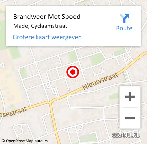 Locatie op kaart van de 112 melding: Brandweer Met Spoed Naar Made, Cyclaamstraat op 5 december 2020 17:14