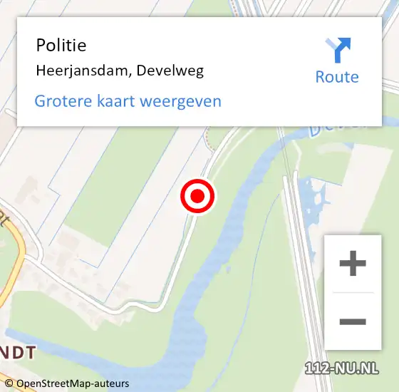 Locatie op kaart van de 112 melding: Politie Heerjansdam, Develweg op 5 december 2020 18:46