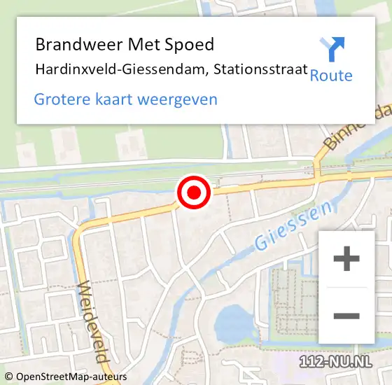 Locatie op kaart van de 112 melding: Brandweer Met Spoed Naar Hardinxveld-Giessendam, Stationsstraat op 6 december 2020 00:51