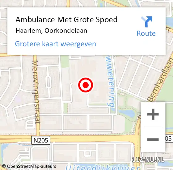 Locatie op kaart van de 112 melding: Ambulance Met Grote Spoed Naar Haarlem, Oorkondelaan op 6 december 2020 04:31