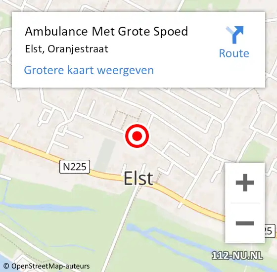 Locatie op kaart van de 112 melding: Ambulance Met Grote Spoed Naar Elst, Oranjestraat op 6 december 2020 04:38