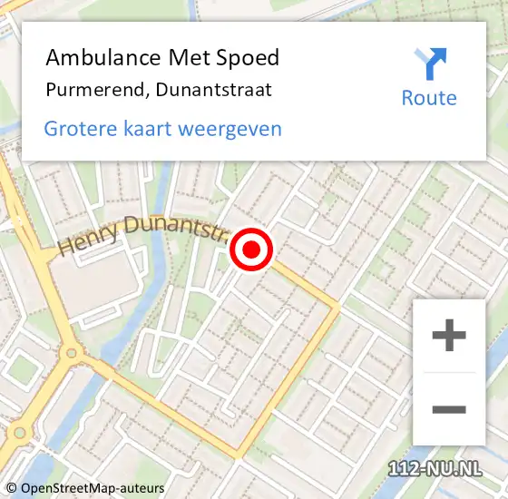 Locatie op kaart van de 112 melding: Ambulance Met Spoed Naar Purmerend, Dunantstraat op 6 december 2020 13:05