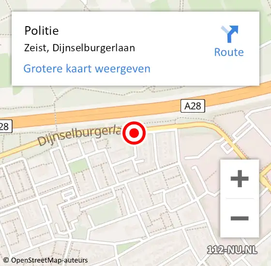 Locatie op kaart van de 112 melding: Politie Zeist, Dijnselburgerlaan op 6 december 2020 14:52