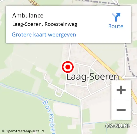 Locatie op kaart van de 112 melding: Ambulance Laag-Soeren, Rozesteinweg op 6 december 2020 15:08
