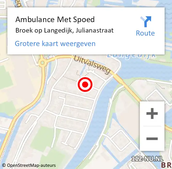 Locatie op kaart van de 112 melding: Ambulance Met Spoed Naar Broek op Langedijk, Julianastraat op 6 december 2020 19:54