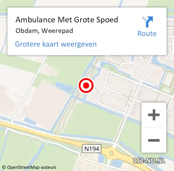 Locatie op kaart van de 112 melding: Ambulance Met Grote Spoed Naar Obdam, Weerepad op 6 december 2020 20:15
