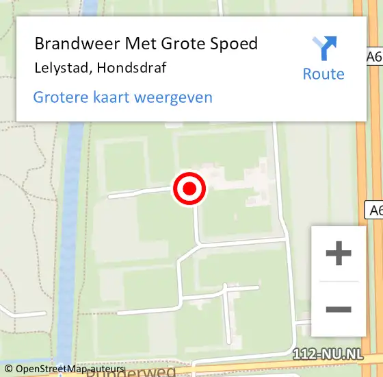 Locatie op kaart van de 112 melding: Brandweer Met Grote Spoed Naar Lelystad, Hondsdraf op 6 december 2020 22:59