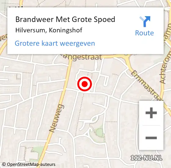 Locatie op kaart van de 112 melding: Brandweer Met Grote Spoed Naar Hilversum, Koningshof op 7 december 2020 06:59