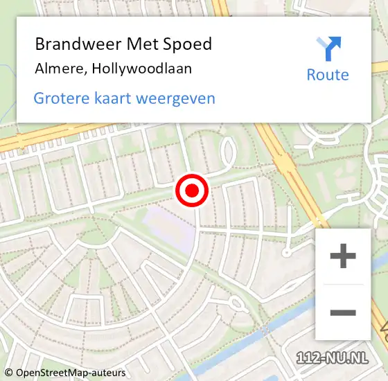 Locatie op kaart van de 112 melding: Brandweer Met Spoed Naar Almere, Hollywoodlaan op 7 december 2020 07:10