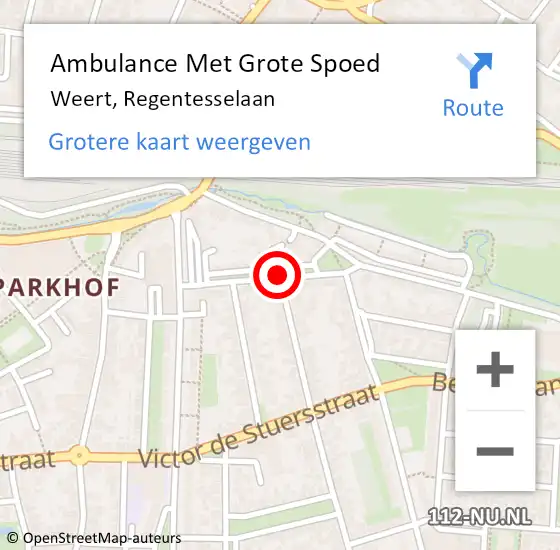 Locatie op kaart van de 112 melding: Ambulance Met Grote Spoed Naar Weert, Regentesselaan op 7 december 2020 09:07