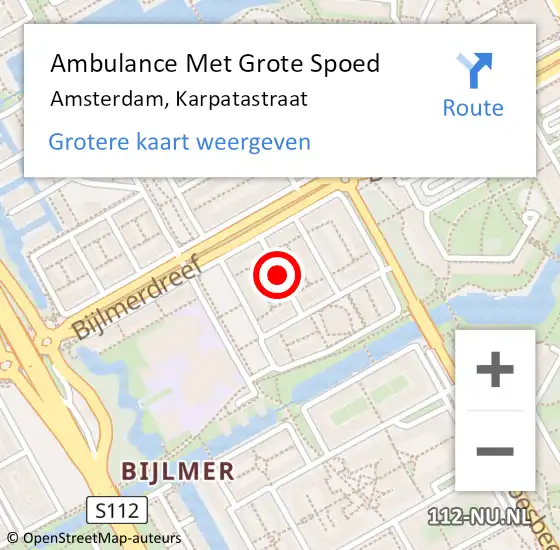 Locatie op kaart van de 112 melding: Ambulance Met Grote Spoed Naar Amsterdam, Karpatastraat op 7 december 2020 09:39