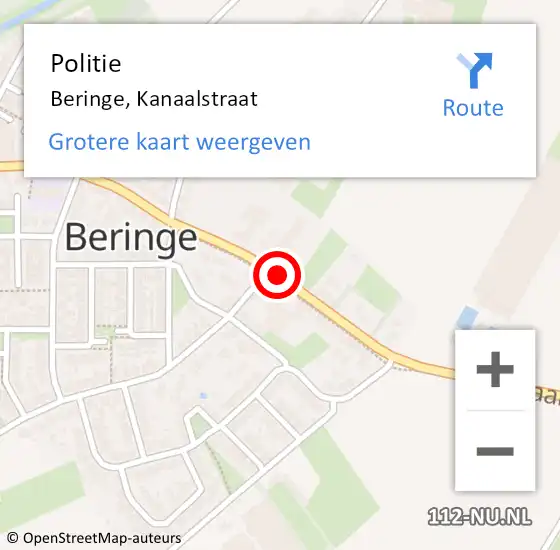 Locatie op kaart van de 112 melding: Politie Beringe, Kanaalstraat op 7 december 2020 11:34