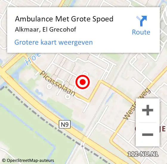 Locatie op kaart van de 112 melding: Ambulance Met Grote Spoed Naar Alkmaar, El Grecohof op 7 december 2020 12:10