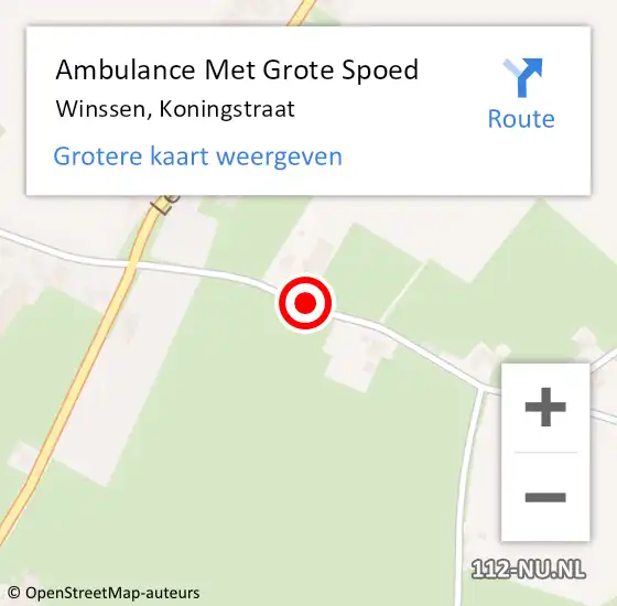 Locatie op kaart van de 112 melding: Ambulance Met Grote Spoed Naar Winssen, Koningstraat op 7 december 2020 13:16