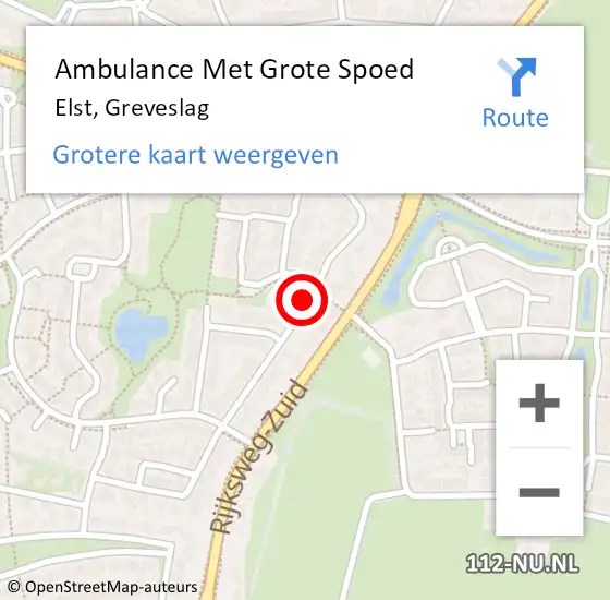 Locatie op kaart van de 112 melding: Ambulance Met Grote Spoed Naar Elst, Greveslag op 7 december 2020 13:46