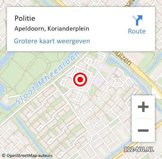 Locatie op kaart van de 112 melding: Politie Apeldoorn, Korianderplein op 7 december 2020 14:59