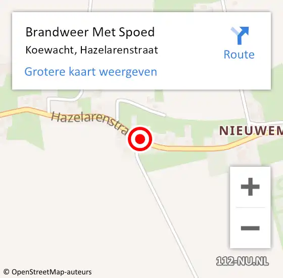 Locatie op kaart van de 112 melding: Brandweer Met Spoed Naar Koewacht, Hazelarenstraat op 7 december 2020 18:26