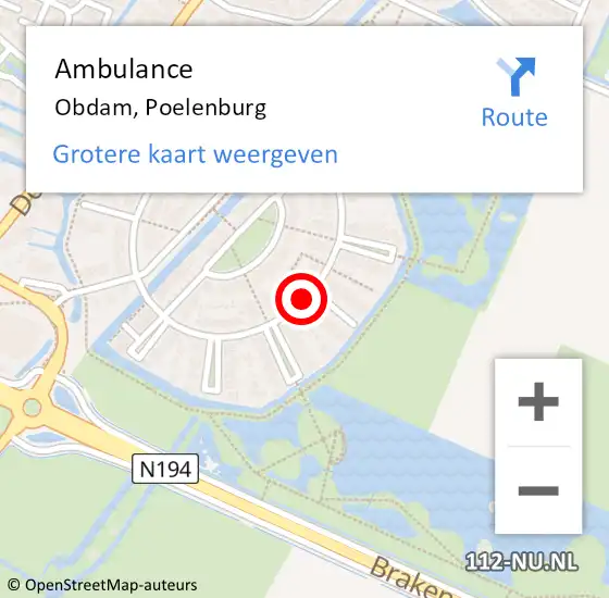 Locatie op kaart van de 112 melding: Ambulance Obdam, Poelenburg op 7 december 2020 18:34