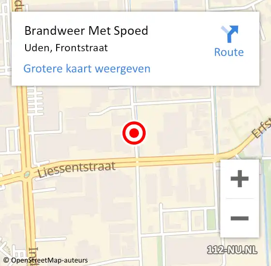 Locatie op kaart van de 112 melding: Brandweer Met Spoed Naar Uden, Frontstraat op 7 december 2020 19:07