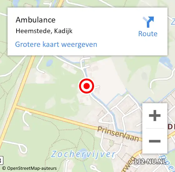 Locatie op kaart van de 112 melding: Ambulance Heemstede, Kadijk op 7 december 2020 19:39