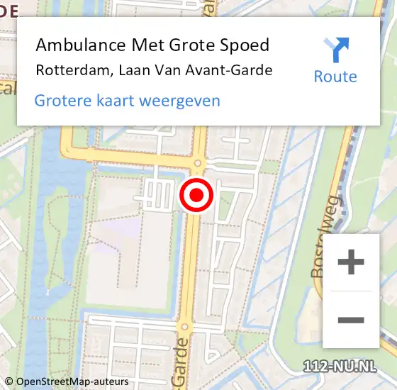 Locatie op kaart van de 112 melding: Ambulance Met Grote Spoed Naar Rotterdam, Laan Van Avant-Garde op 7 december 2020 19:45