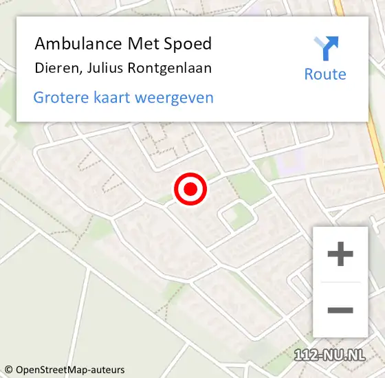 Locatie op kaart van de 112 melding: Ambulance Met Spoed Naar Dieren, Julius Rontgenlaan op 7 december 2020 20:35