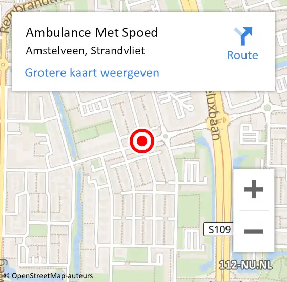 Locatie op kaart van de 112 melding: Ambulance Met Spoed Naar Amstelveen, Strandvliet op 7 december 2020 22:54