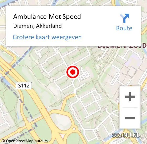 Locatie op kaart van de 112 melding: Ambulance Met Spoed Naar Diemen, Akkerland op 8 december 2020 04:08