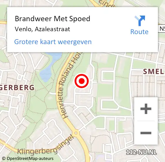 Locatie op kaart van de 112 melding: Brandweer Met Spoed Naar Venlo, Azaleastraat op 8 december 2020 06:48