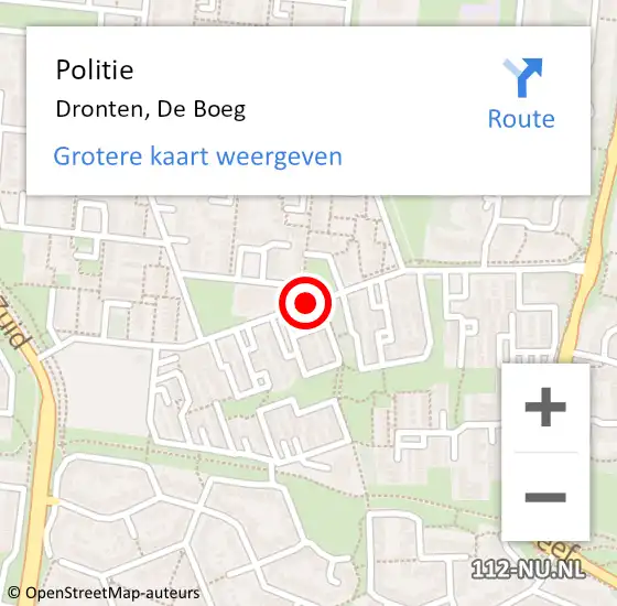 Locatie op kaart van de 112 melding: Politie Dronten, De Boeg op 8 december 2020 08:48