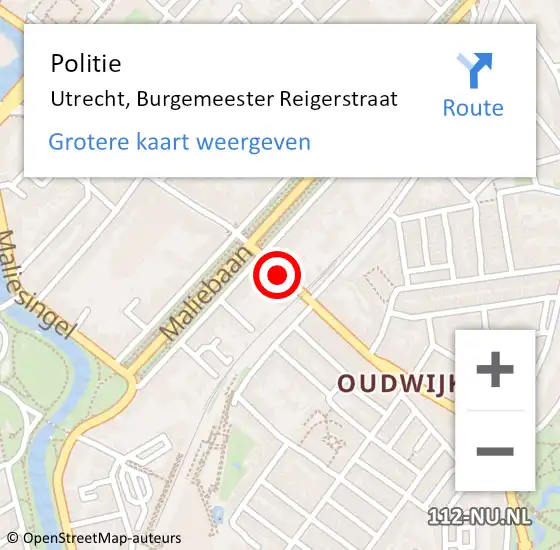 Locatie op kaart van de 112 melding: Politie Utrecht, Burgemeester Reigerstraat op 8 december 2020 09:26