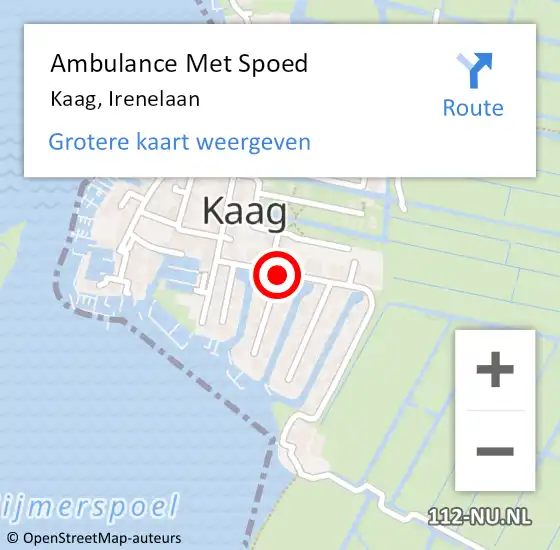 Locatie op kaart van de 112 melding: Ambulance Met Spoed Naar Kaag, Irenelaan op 8 december 2020 09:31