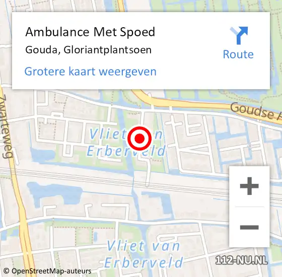 Locatie op kaart van de 112 melding: Ambulance Met Spoed Naar Gouda, Gloriantplantsoen op 8 december 2020 09:56