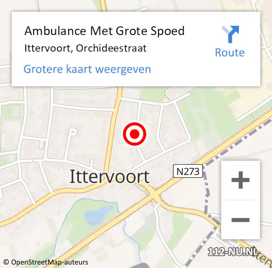 Locatie op kaart van de 112 melding: Ambulance Met Grote Spoed Naar Ittervoort, Orchideestraat op 8 december 2020 12:38