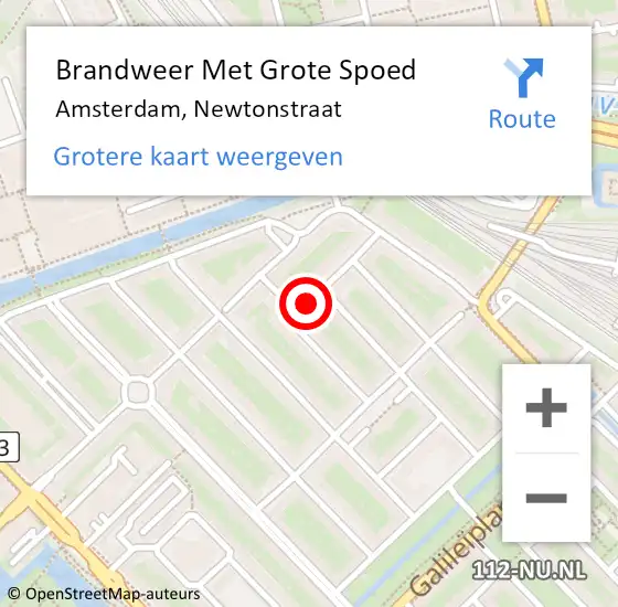 Locatie op kaart van de 112 melding: Brandweer Met Grote Spoed Naar Amsterdam, Newtonstraat op 8 december 2020 13:58