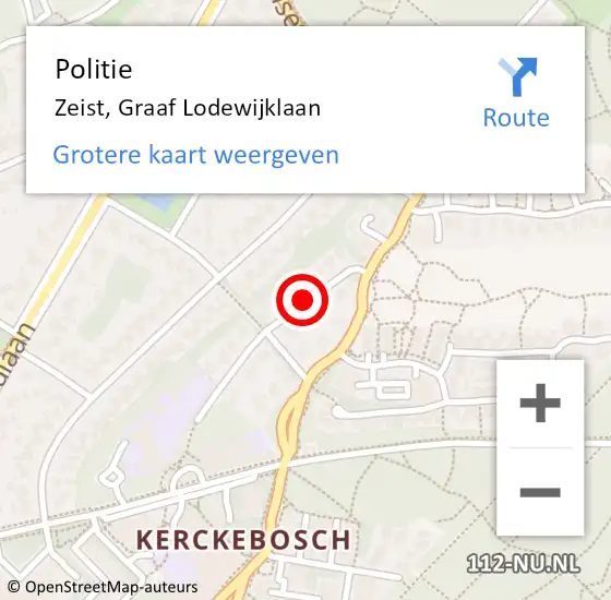 Locatie op kaart van de 112 melding: Politie Zeist, Graaf Lodewijklaan op 8 december 2020 14:48