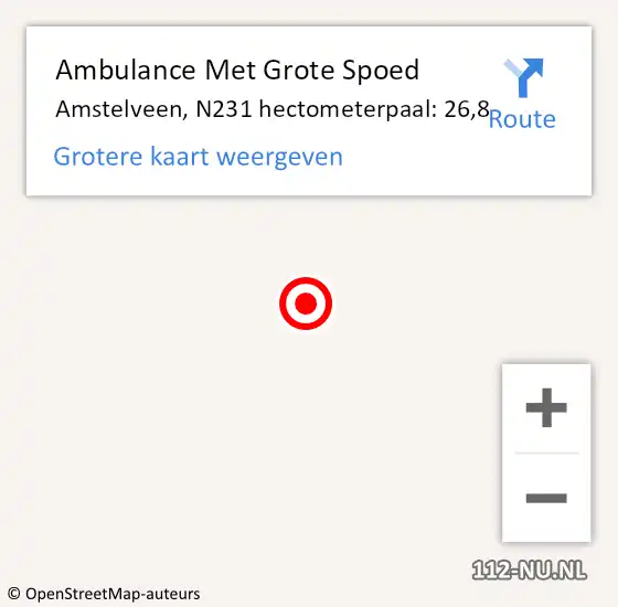 Locatie op kaart van de 112 melding: Ambulance Met Grote Spoed Naar Amstelveen, N231 hectometerpaal: 26,8 op 26 mei 2014 21:12