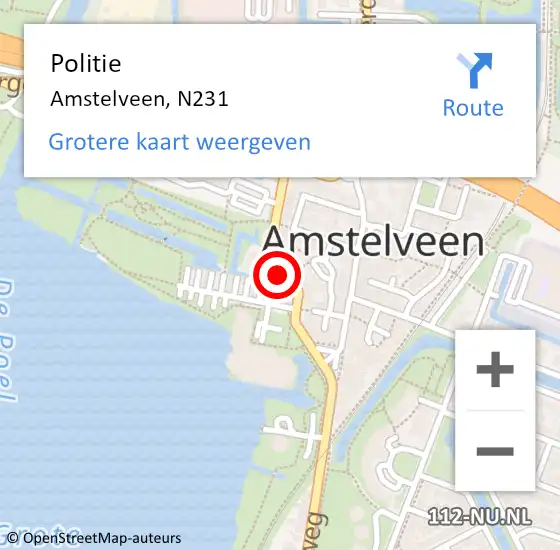 Locatie op kaart van de 112 melding: Politie Amstelveen, N231 op 26 mei 2014 21:13