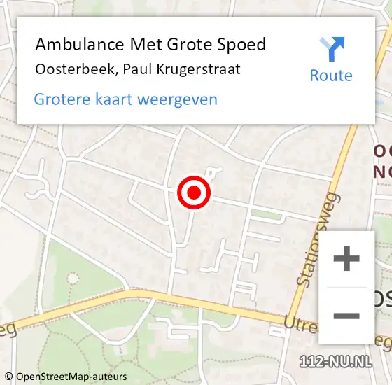 Locatie op kaart van de 112 melding: Ambulance Met Grote Spoed Naar Oosterbeek, Paul Krugerstraat op 8 december 2020 17:20