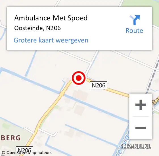 Locatie op kaart van de 112 melding: Ambulance Met Spoed Naar Oosteinde, N206 op 8 december 2020 21:03