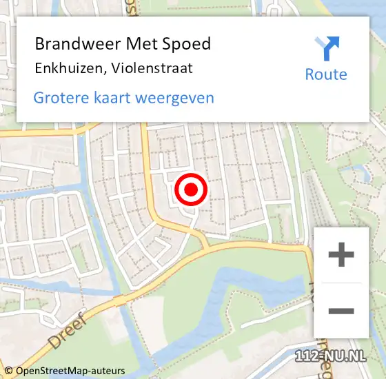 Locatie op kaart van de 112 melding: Brandweer Met Spoed Naar Enkhuizen, Violenstraat op 8 december 2020 21:58