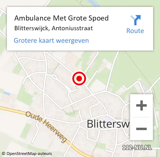 Locatie op kaart van de 112 melding: Ambulance Met Grote Spoed Naar Blitterswijck, Antoniusstraat op 8 december 2020 22:31