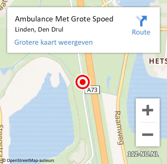 Locatie op kaart van de 112 melding: Ambulance Met Grote Spoed Naar Linden, Den Drul op 9 december 2020 01:57