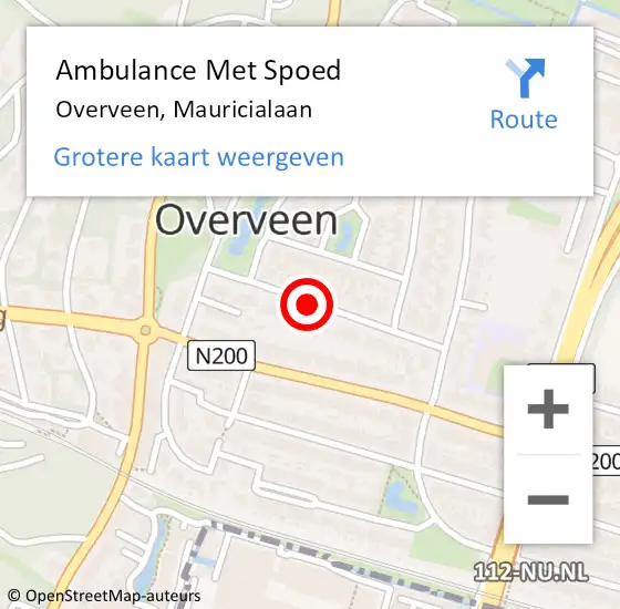Locatie op kaart van de 112 melding: Ambulance Met Spoed Naar Overveen, Mauricialaan op 9 december 2020 05:03