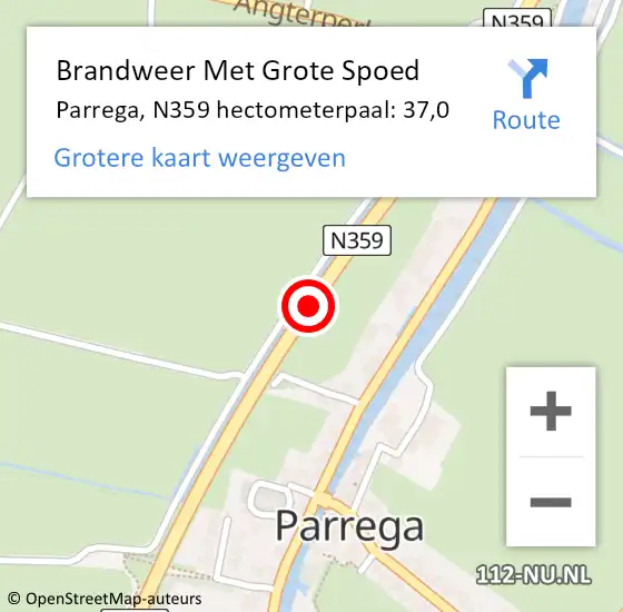 Locatie op kaart van de 112 melding: Brandweer Met Grote Spoed Naar Parrega, N359 hectometerpaal: 37,0 op 9 december 2020 06:26