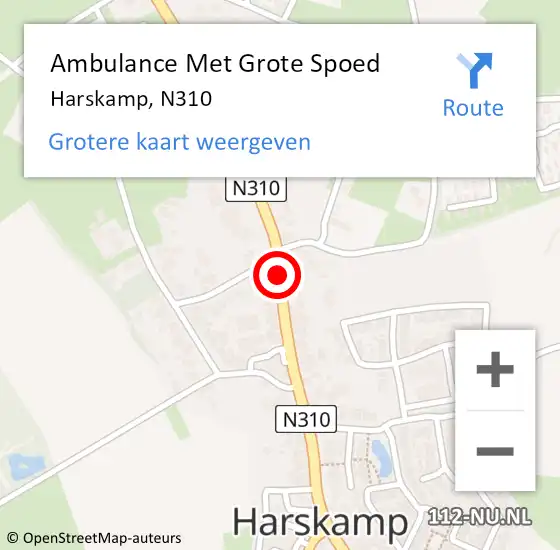 Locatie op kaart van de 112 melding: Ambulance Met Grote Spoed Naar Harskamp, N310 op 9 december 2020 07:15