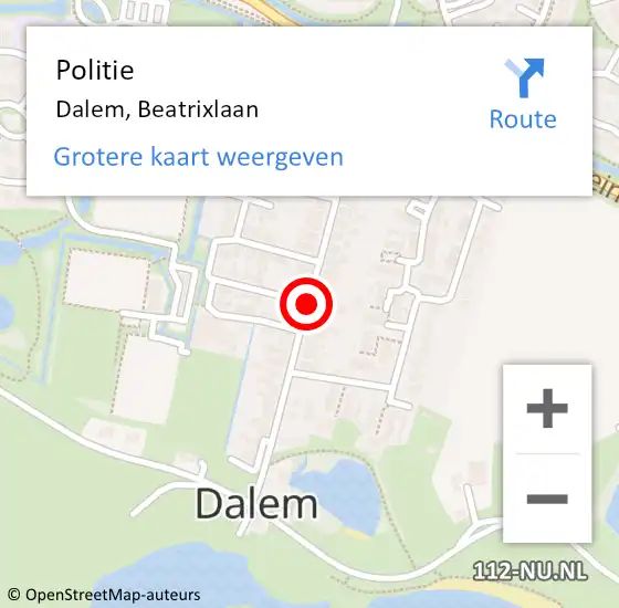 Locatie op kaart van de 112 melding: Politie Dalem, Beatrixlaan op 9 december 2020 07:39